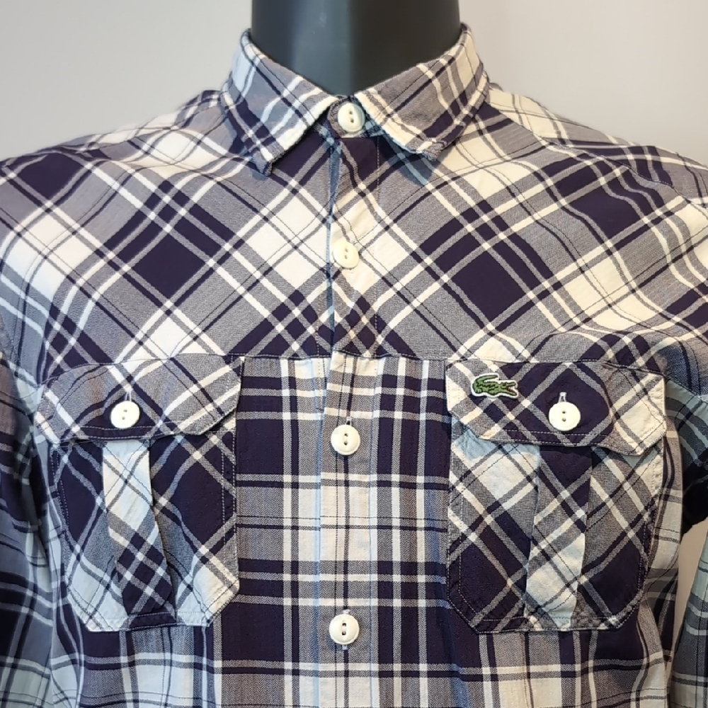 Lacoste Purple Plaid Slim Fit Button Front Shirt Large